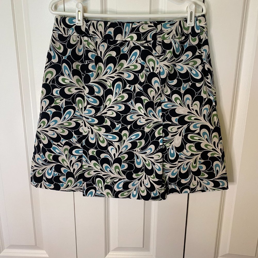 Ann Taylor Loft Navy White Green Print 8 Skirt